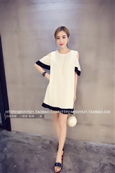 picture of đầm suông nữ phối màu hở vai tôn dáng da14